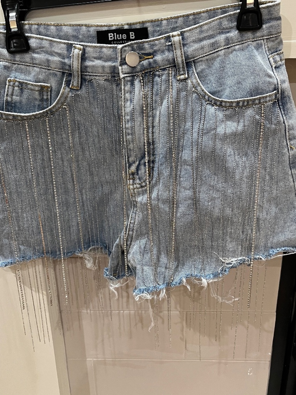 Blue B denim shorts with jewel fringe size medium